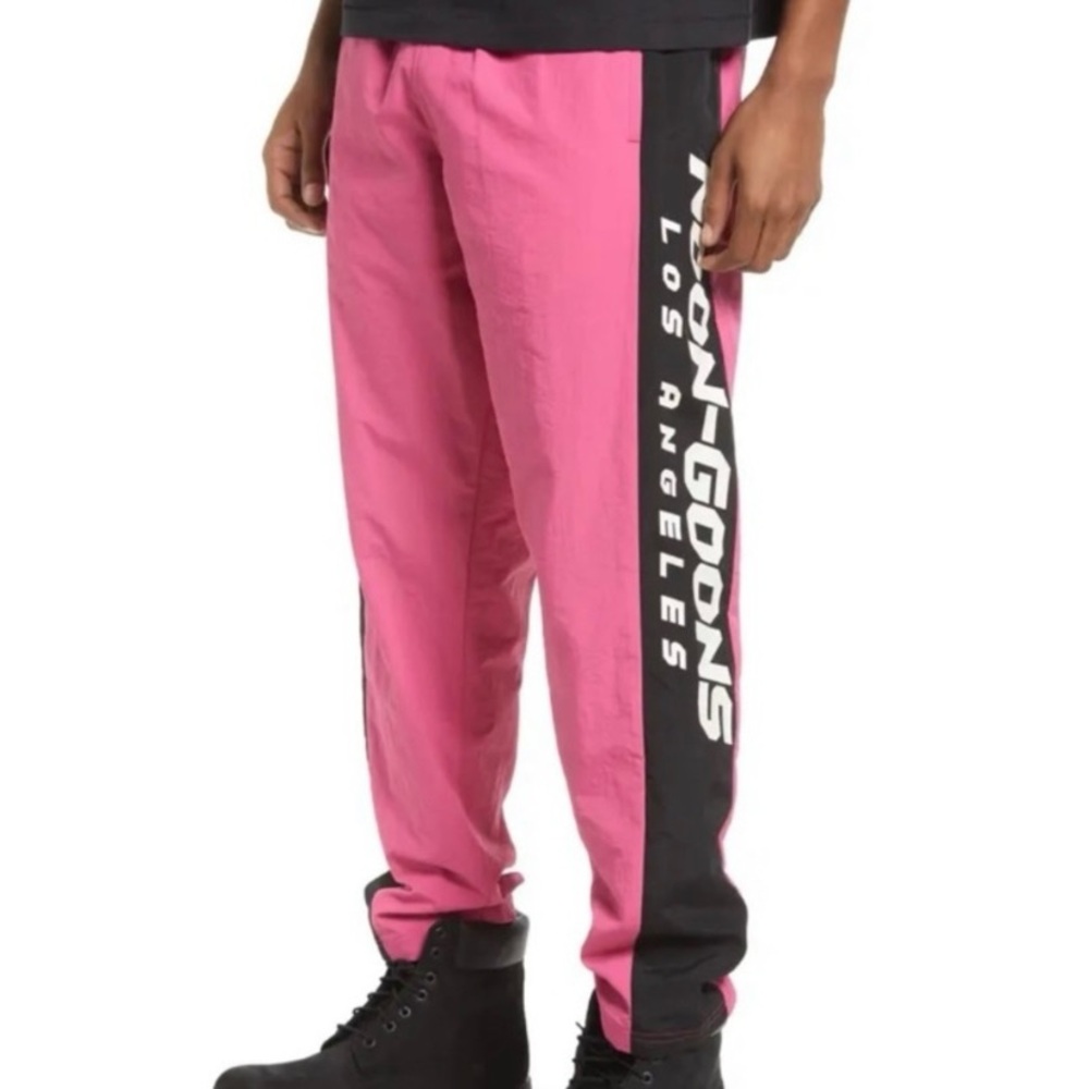 💫HP‼️💫 Men’s NWOT NOON GOONS Los Angeles Logo Track Pants, Pink/Black, Sz Large